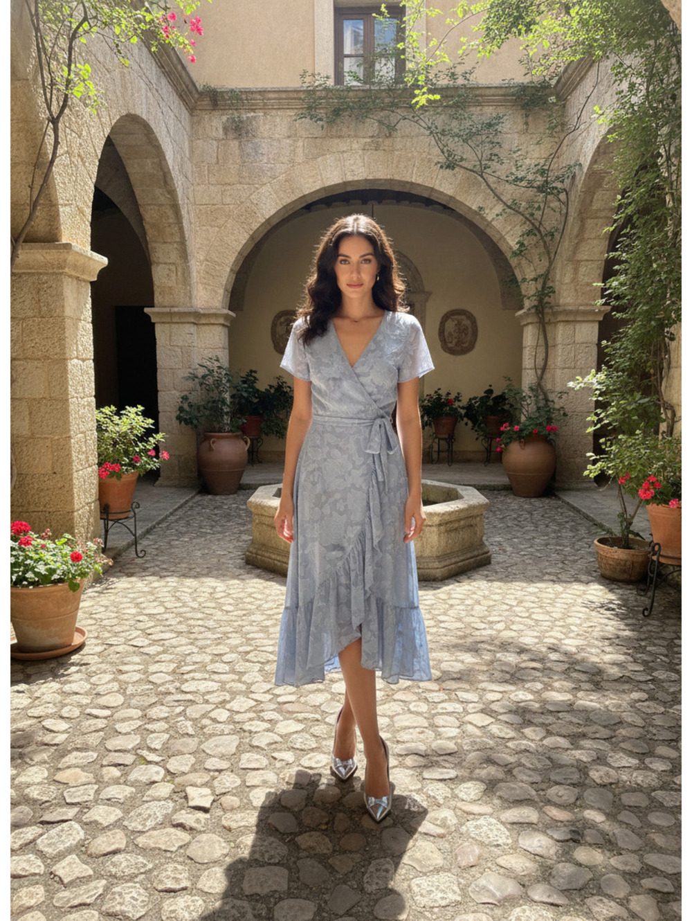 Lulus Light Blue Textured Wrap Midi Dress Size Small